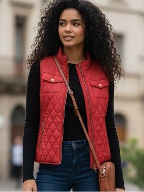 Elegant Red Quilted Women's Vest